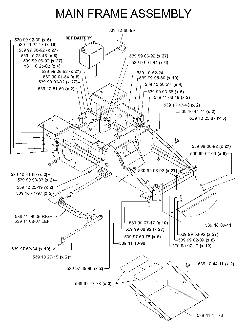 Frame Diagram and Parts List for IZ5224TLKOA (968999332)(2005-12) Husqvarna Lawn Tractor