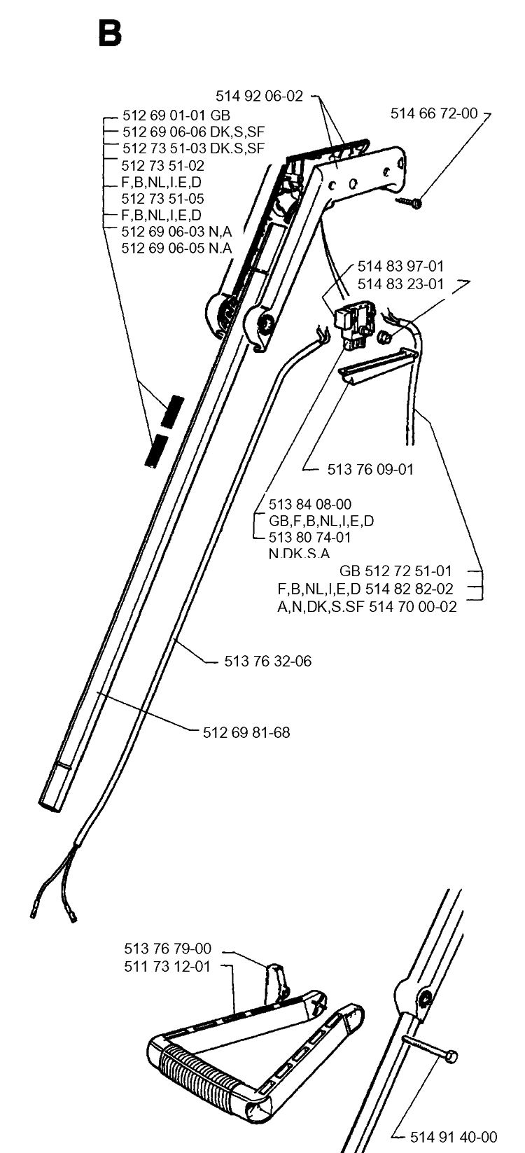 Shaft And Handle 2 Diagram and Parts List for 19961400001-CURRENT  Husqvarna Trimmer