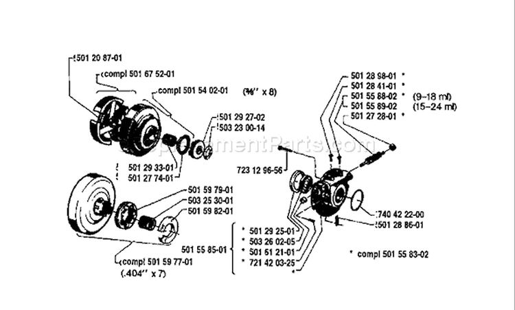 Page J Diagram and Parts List for 2100 1981-10 Husqvarna Chainsaw