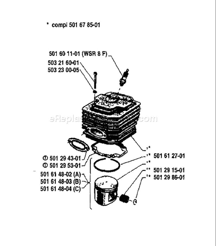 Page K Diagram and Parts List for 2100 1981-10 Husqvarna Chainsaw