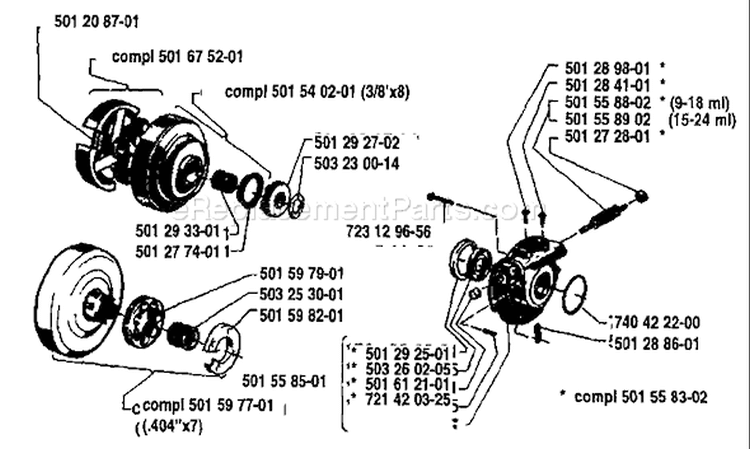 Page J Diagram and Parts List for 2100 1982-11 Husqvarna Chainsaw