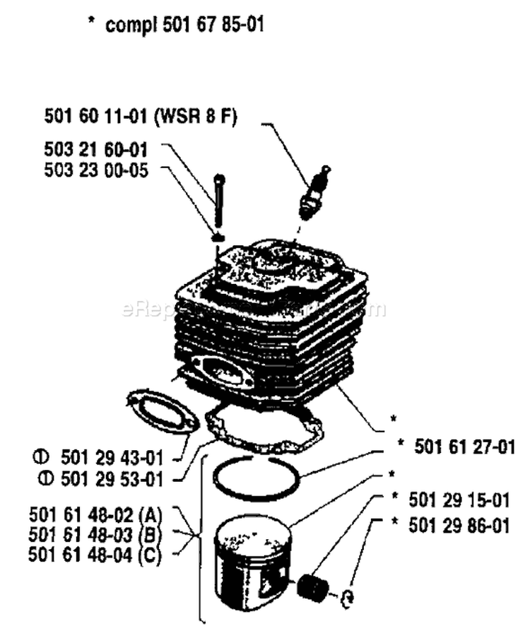 Page K Diagram and Parts List for 2100 1982-11 Husqvarna Chainsaw