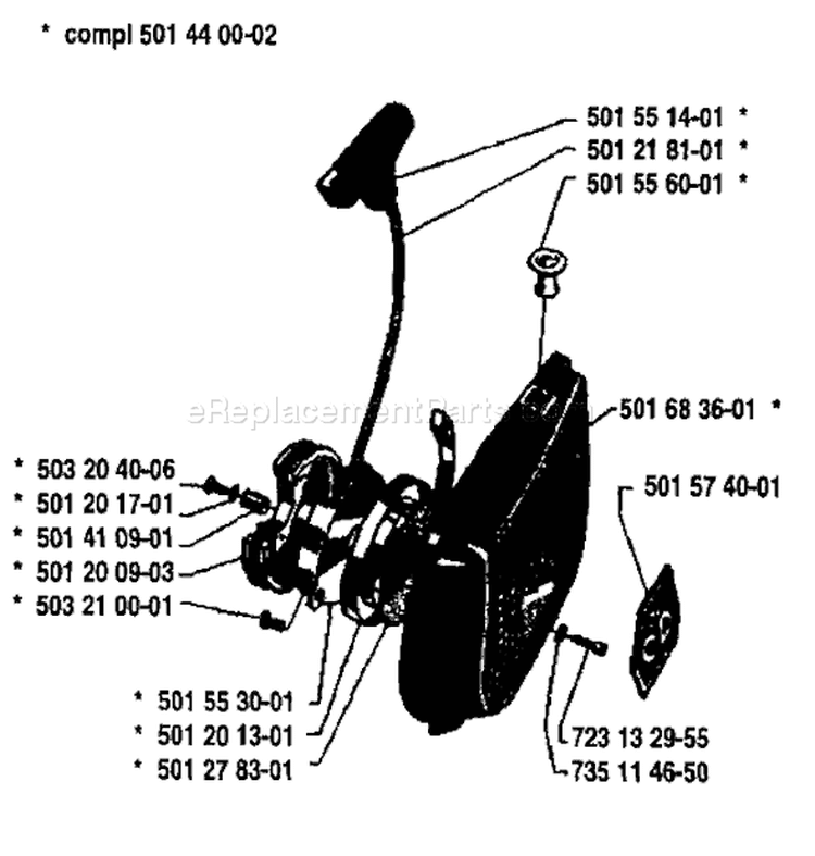 Page M Diagram and Parts List for 2100 1982-11 Husqvarna Chainsaw