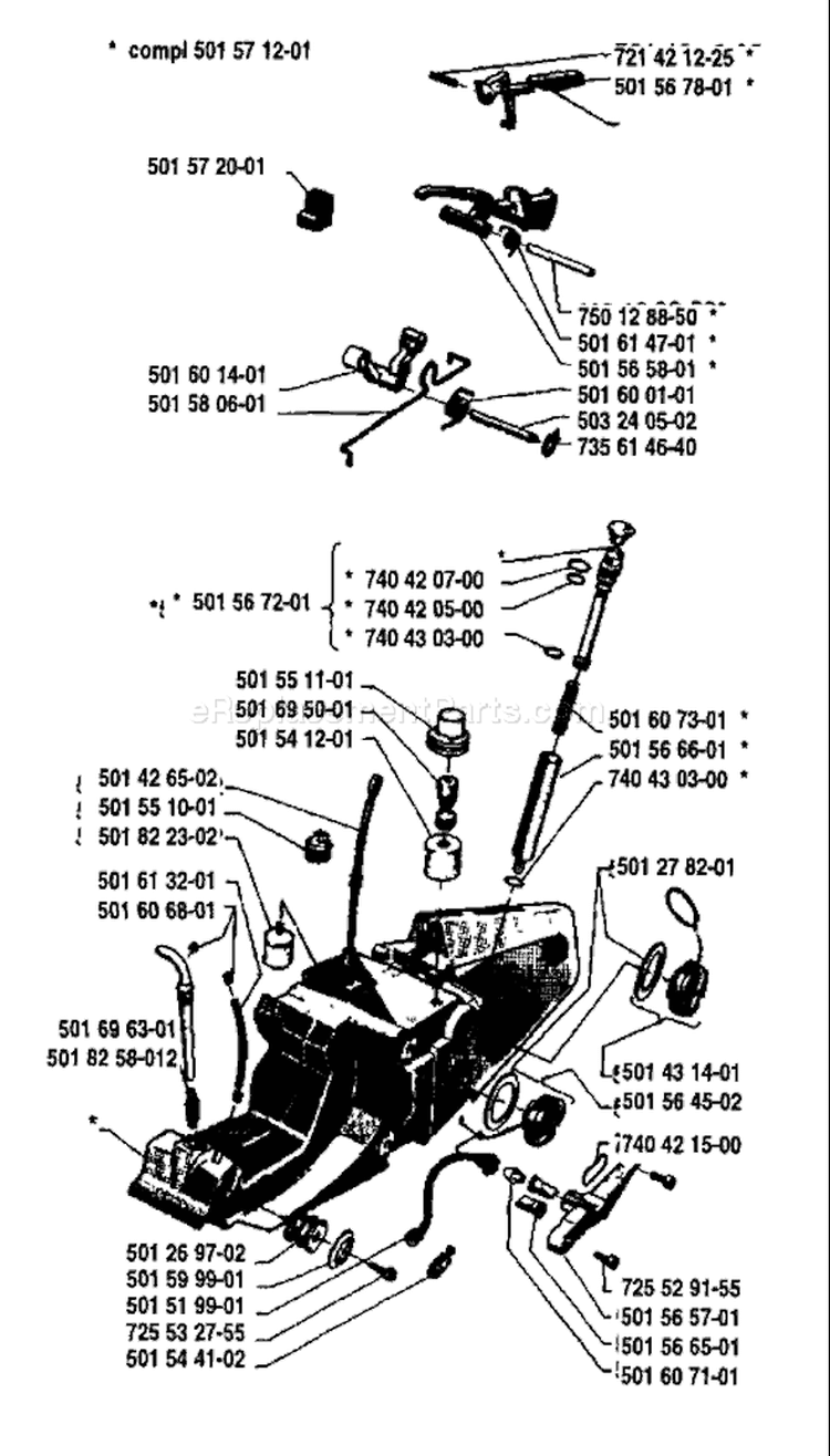 Page N Diagram and Parts List for 2100 1982-11 Husqvarna Chainsaw