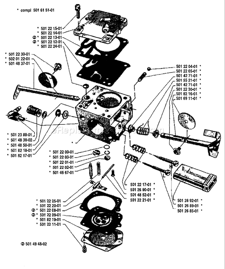 Page B Diagram and Parts List for 2100 1982-11 Husqvarna Chainsaw