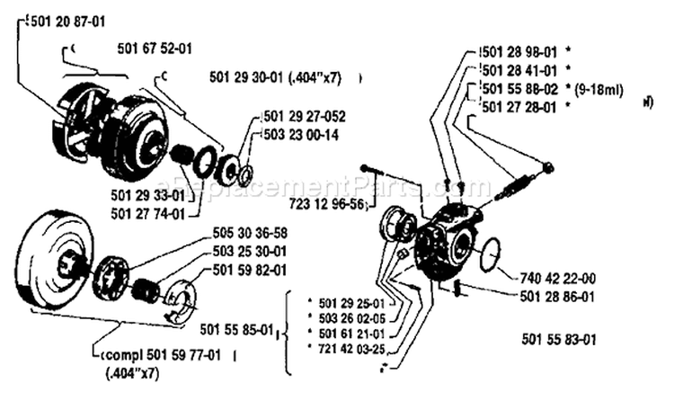 Page J Diagram and Parts List for 2100 1984-04 Husqvarna Chainsaw