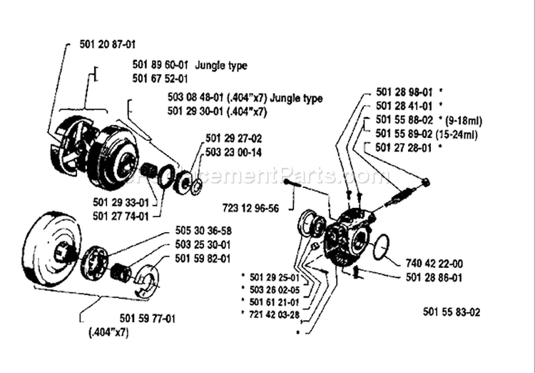 Page J Diagram and Parts List for 2100 1985-08 Husqvarna Chainsaw