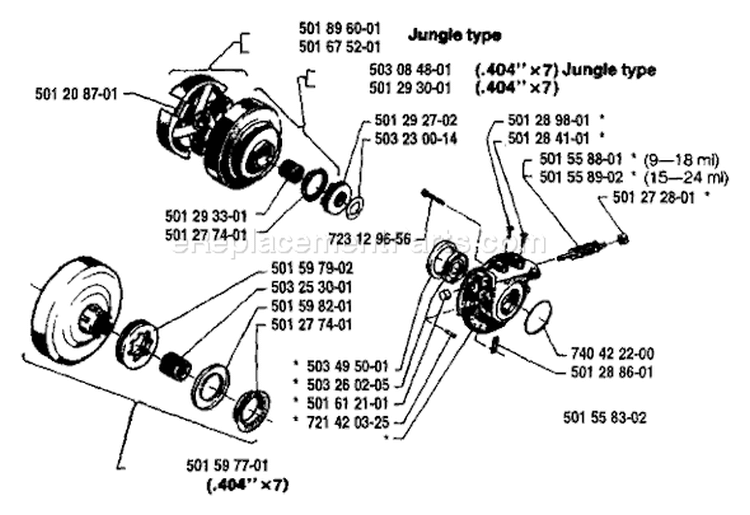 Page J Diagram and Parts List for 2101 1987-04 Husqvarna Chainsaw