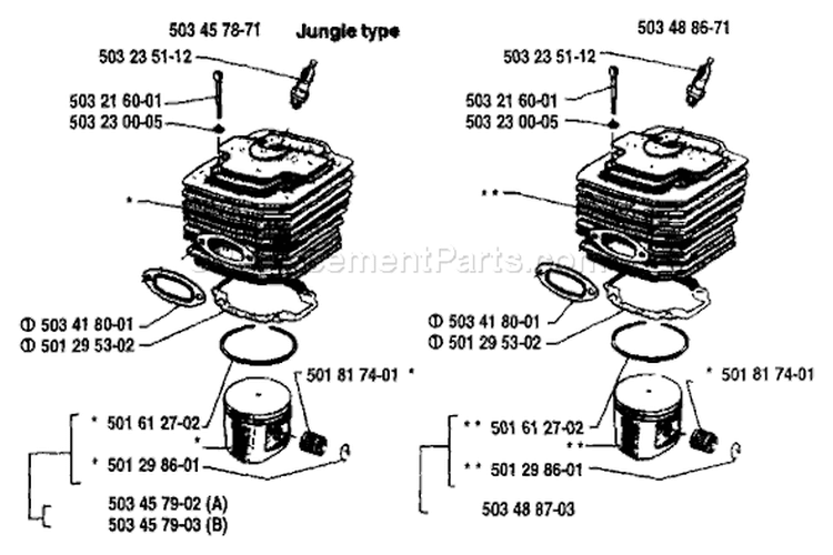 Page K Diagram and Parts List for 2101 1987-04 Husqvarna Chainsaw
