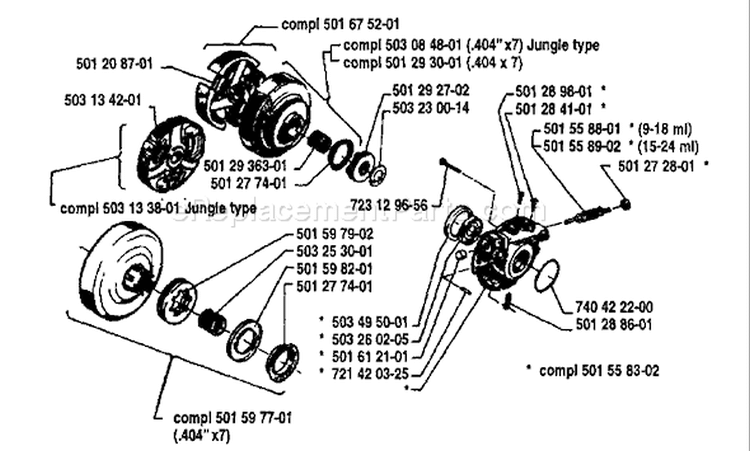 Page J Diagram and Parts List for 2101 1989-02 Husqvarna Chainsaw