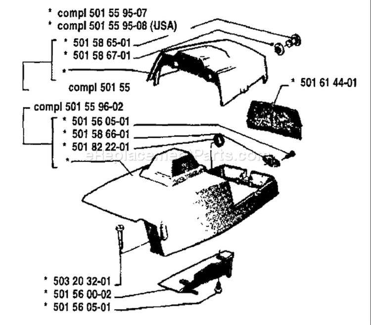 Page P Diagram and Parts List for 2101 1989-02 Husqvarna Chainsaw
