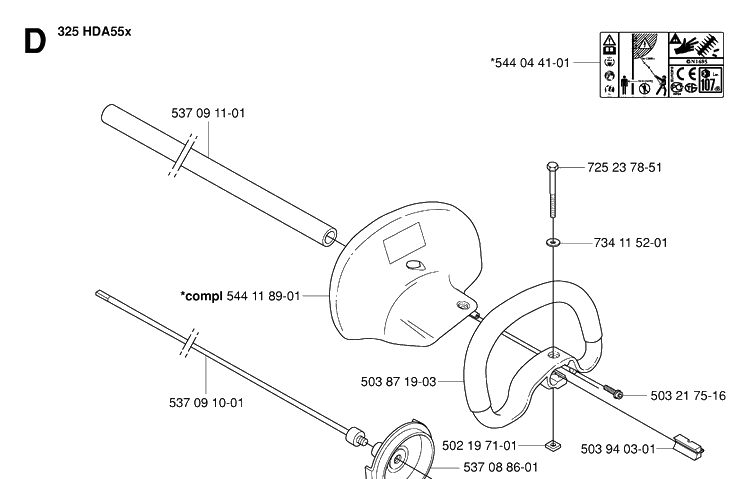 Shaft And Handle Diagram and Parts List for 323HE3 20053600001-20054000000 Husqvarna Hedge Trimmer