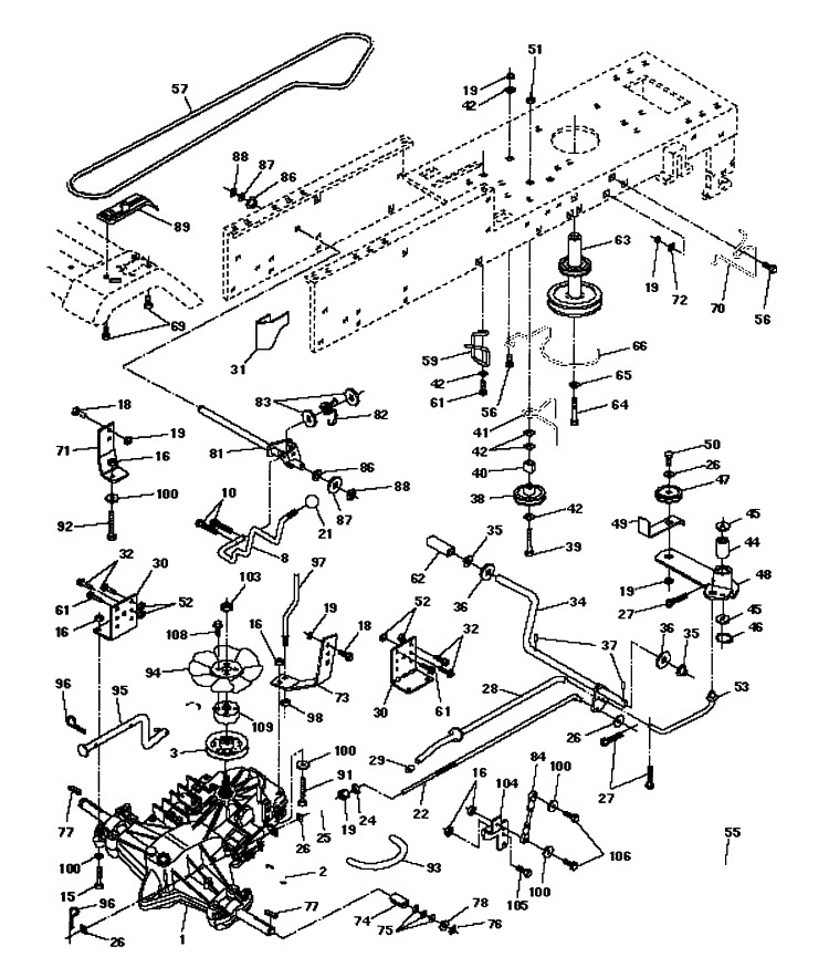 Drive Diagram and Parts List for LTH125 (HC125H42C)(954002721)(1996-04) Husqvarna Lawn Mower