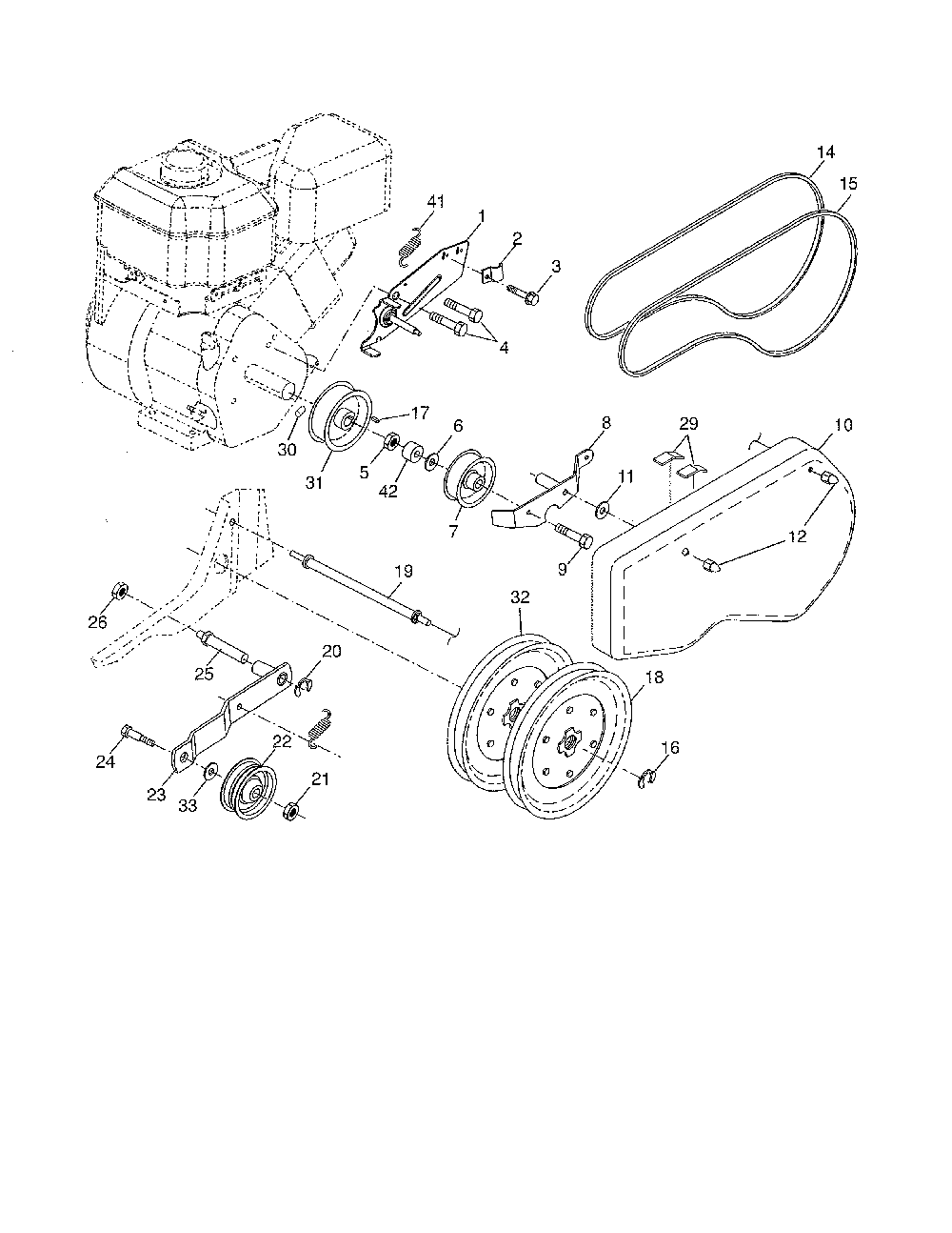 Belt guard & pulley Diagram and Parts List for 917250093  Husqvarna Tiller
