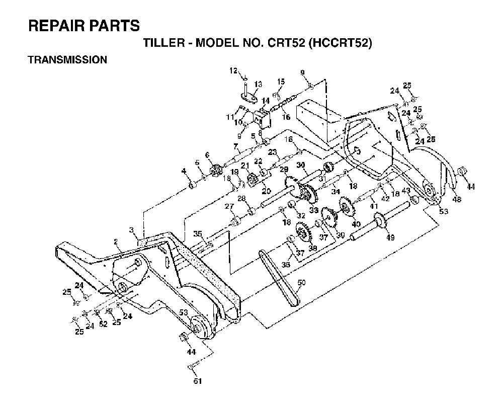 Transmission Diagram and Parts List for CRT52 (HCCRT52, 954140020)(1997-01) Husqvarna Tiller