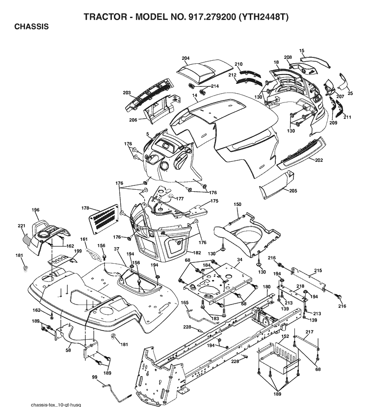 Chassis And Enclosures Diagram and Parts List for YTH2448T (917279200)(2006-01) Husqvarna Lawn Tractor