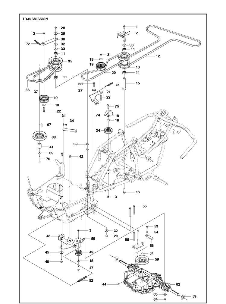 Transmission Diagram and Parts List for R112C5 (967178502)(2021-01) Husqvarna Lawn Mower