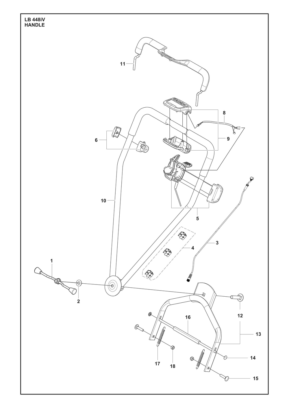 Handle Diagram and Parts List for LB448IV  Husqvarna Lawn Mower