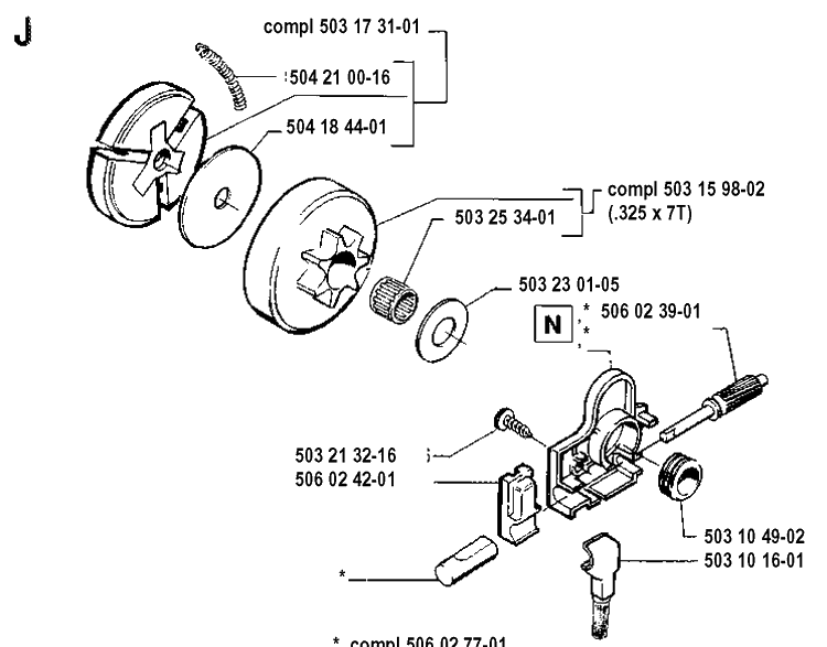 Clutch And Oil Pump Diagram and Parts List for 45 19912200001-19952300000 Husqvarna Chainsaw