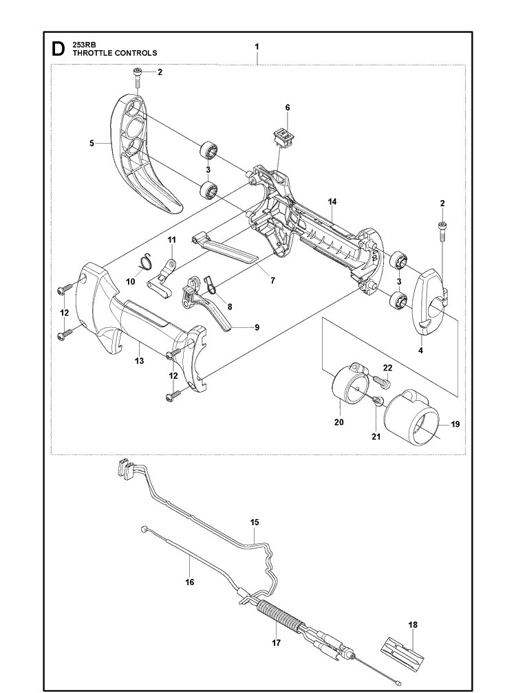 Throttle Controls Diagram and Parts List for 253RB 20101000001-20182200000 Husqvarna Brush Cutter