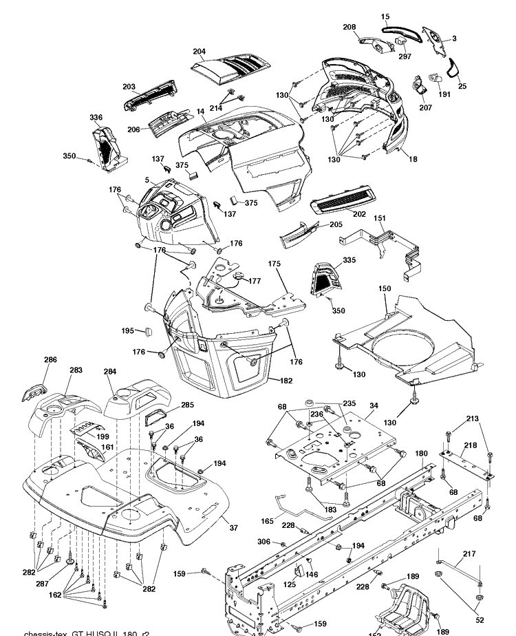 Chassis And Enclosures Diagram and Parts List for TS246 (96041041500)(2017-09) Husqvarna Lawn Tractor