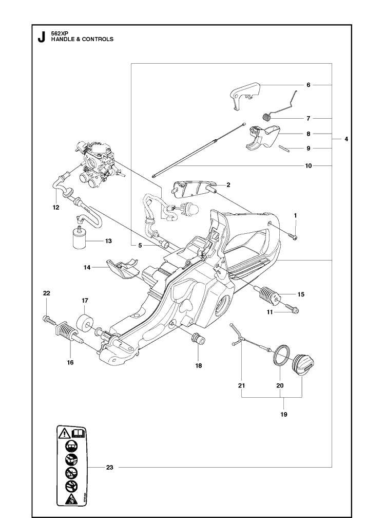 Handle Controls Diagram and Parts List for 562XP 2011-06 Husqvarna Chainsaw