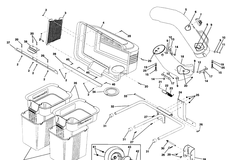 Grass Catcher Diagram and Parts List for C36 (954040506A)(1997-12) Husqvarna Lawn Tractor Accessories