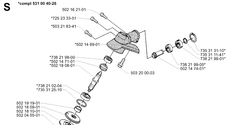 Bevel Gear Diagram and Parts List for 132R 19994000001-20050100000 Husqvarna Brush Cutter