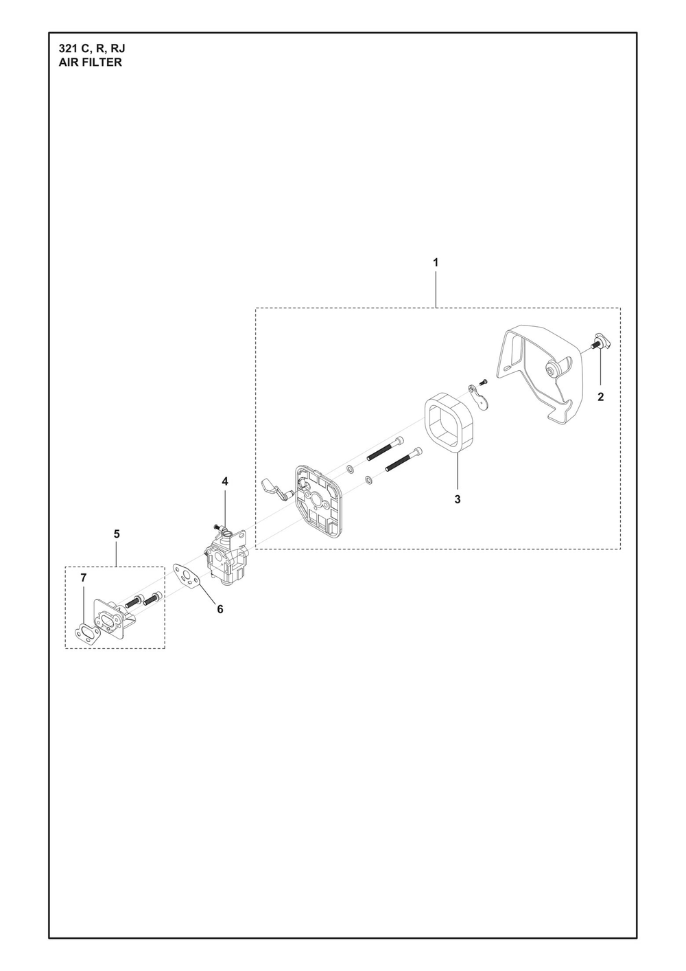Air Filter Diagram and Parts List for 321RJ  Husqvarna Brush Cutter