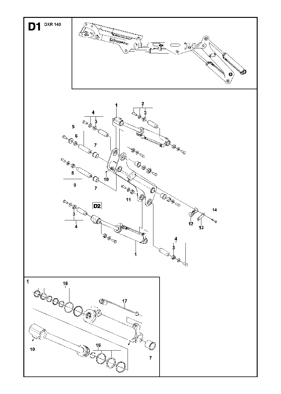 Arm One Diagram and Parts List for DXR140 (1 & Above)(2013-08) Husqvarna Demolition Hammer