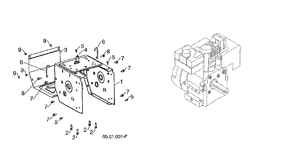 Engine frame Diagram and Parts List for 96193009603  Husqvarna Snow Blower