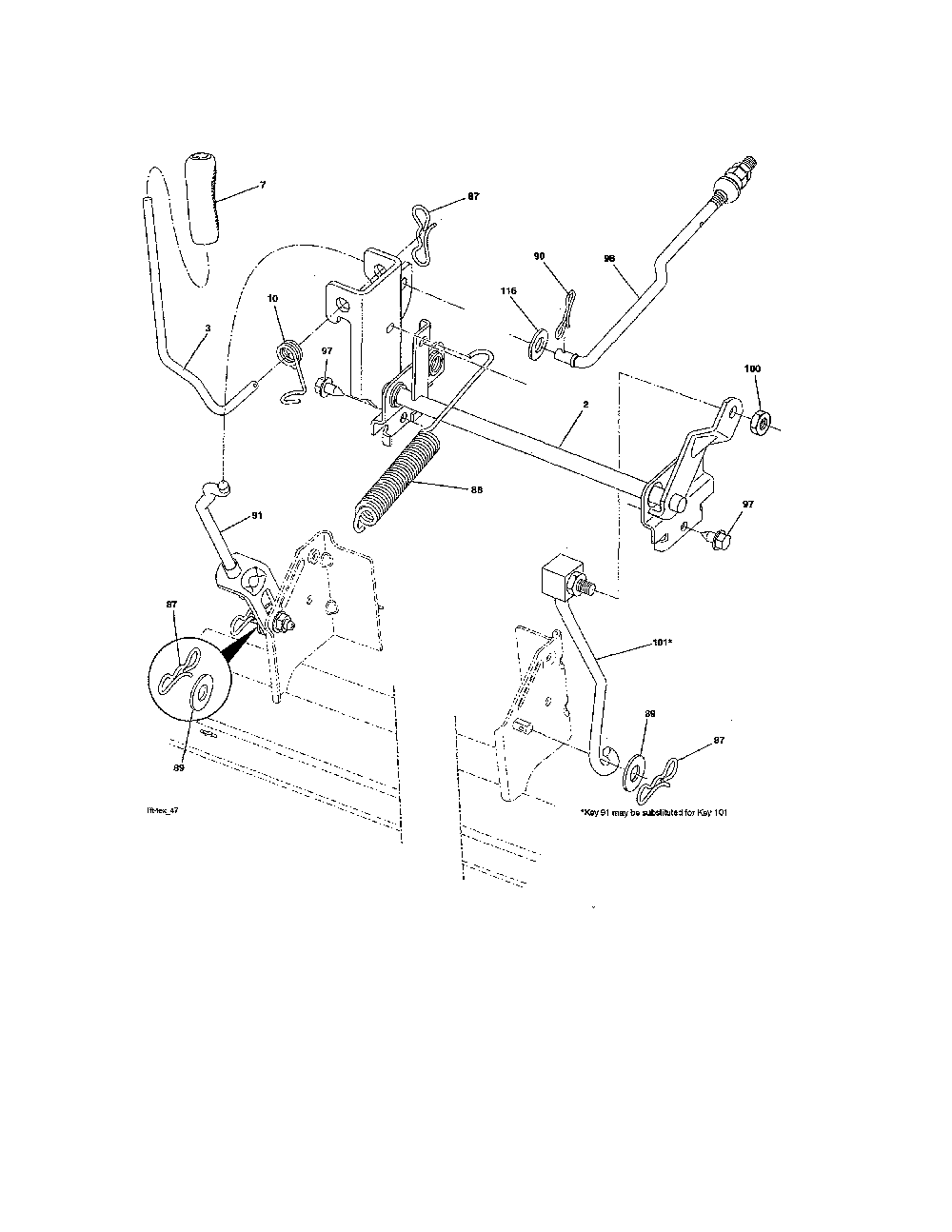 Mower lift Diagram and Parts List for YTH1842-917223810  Husqvarna Lawn Tractor