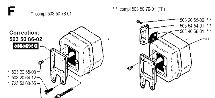 Muffler Diagram and Parts List for 262XP 19900900001-19910900000 Husqvarna Chainsaw