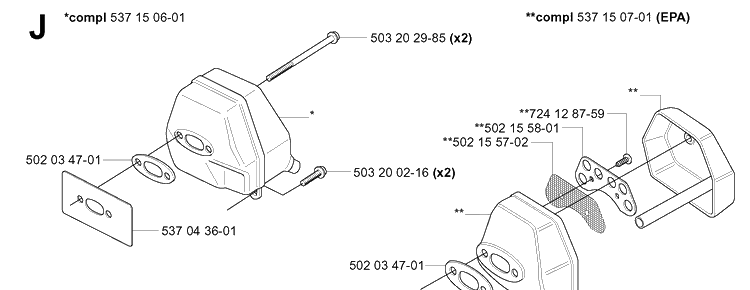 Muffler Diagram and Parts List for 250R  Husqvarna Brush Cutter