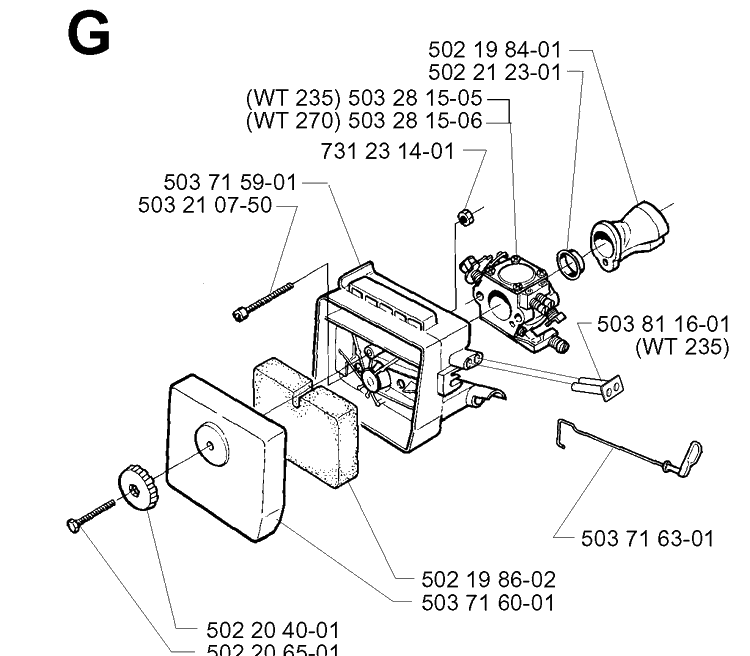 Carburetor And Air Filter Diagram and Parts List for 225E 1997-02 Husqvarna Trimmer