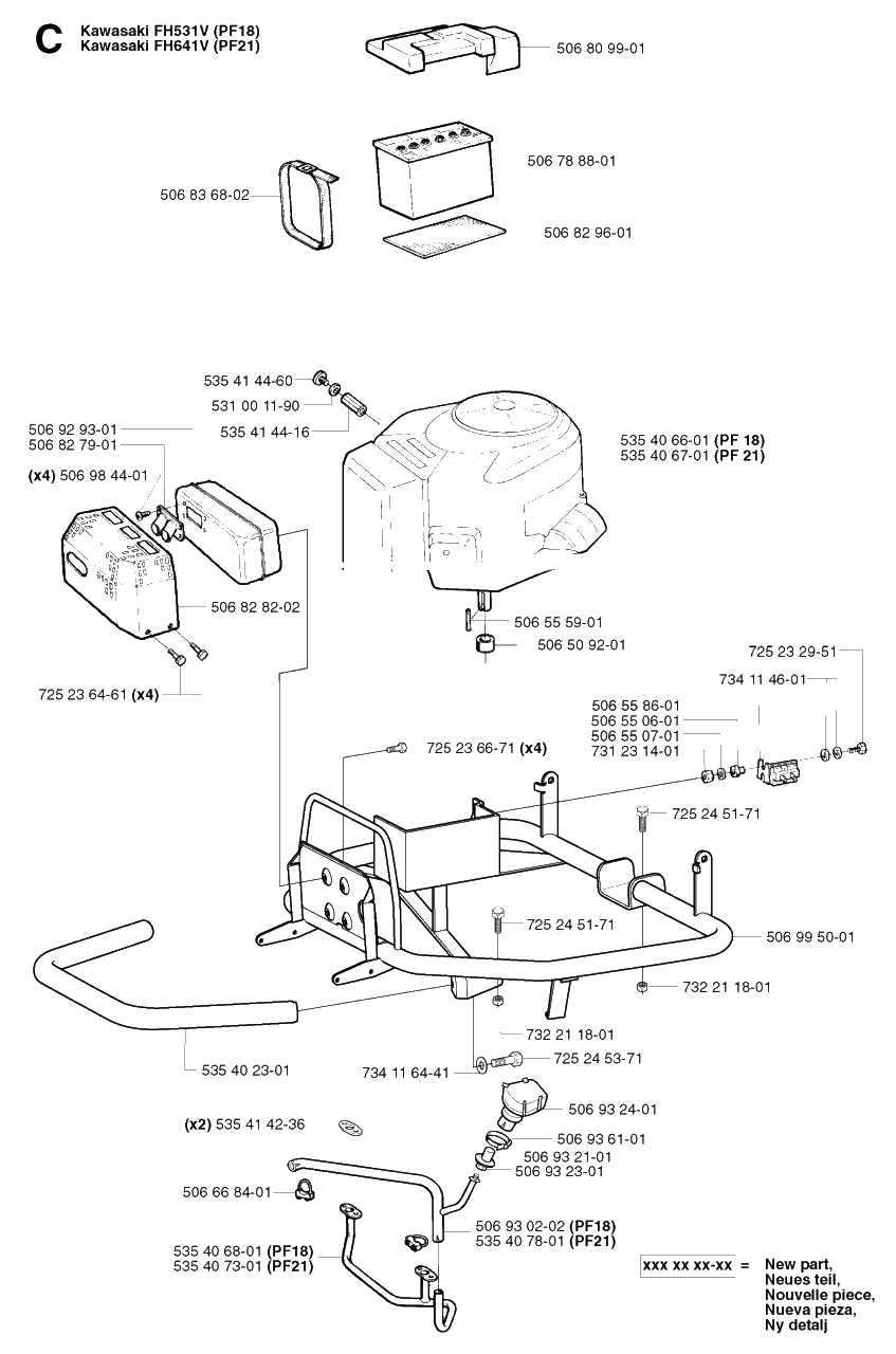 Engine Diagram and Parts List for PF21 2002-05 Husqvarna Lawn Tractor