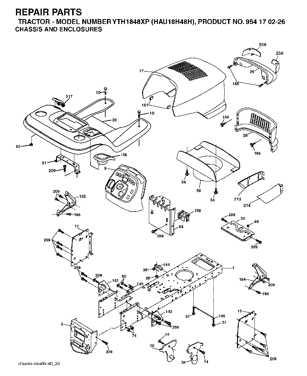 Chassis And Enclosures Diagram and Parts List for YTH1848XP (HAU18H48H, 954170226)(2004-09) Husqvarna Lawn Tractor