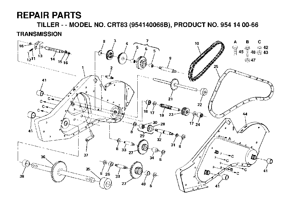 Transmission Diagram and Parts List for CRT83 (954140066B)(1999-04) Husqvarna Tiller