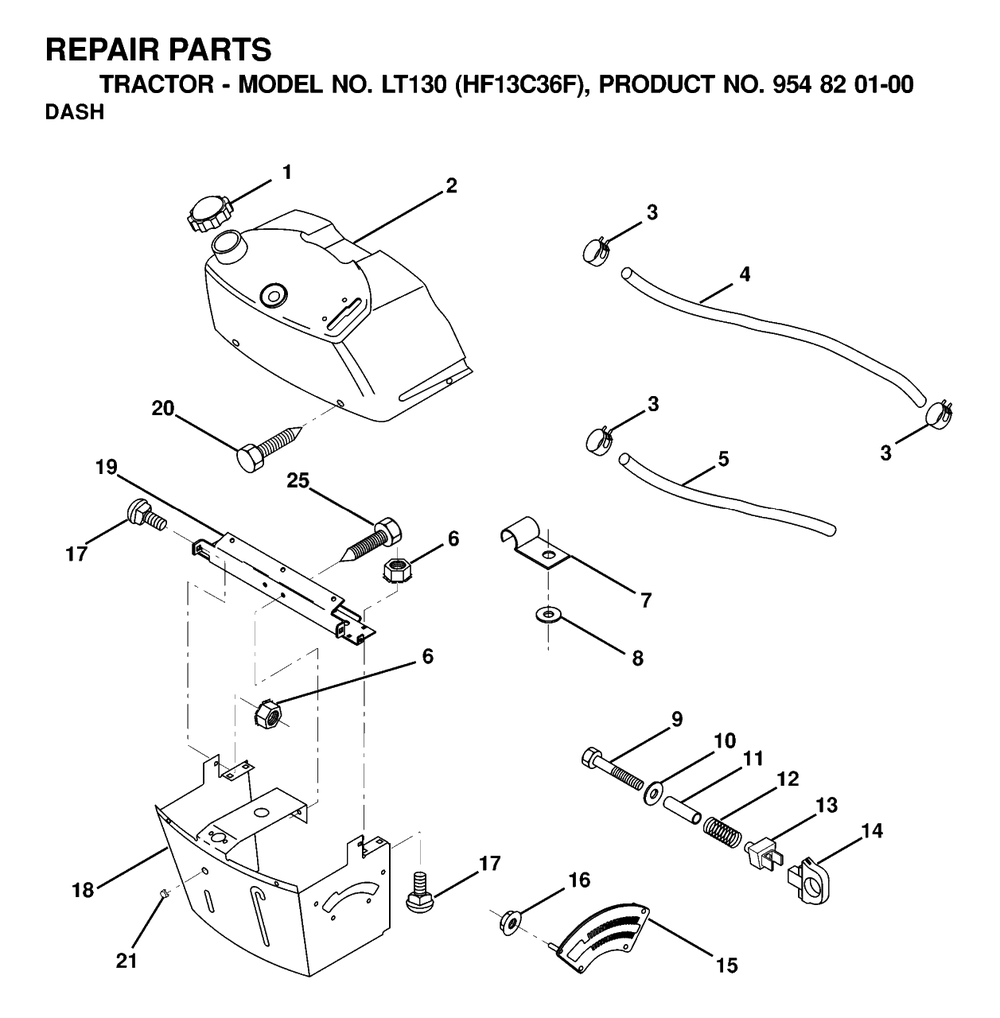 Dash Diagram and Parts List for LT130 (954820100-F)(2000-03) Husqvarna Lawn Tractor
