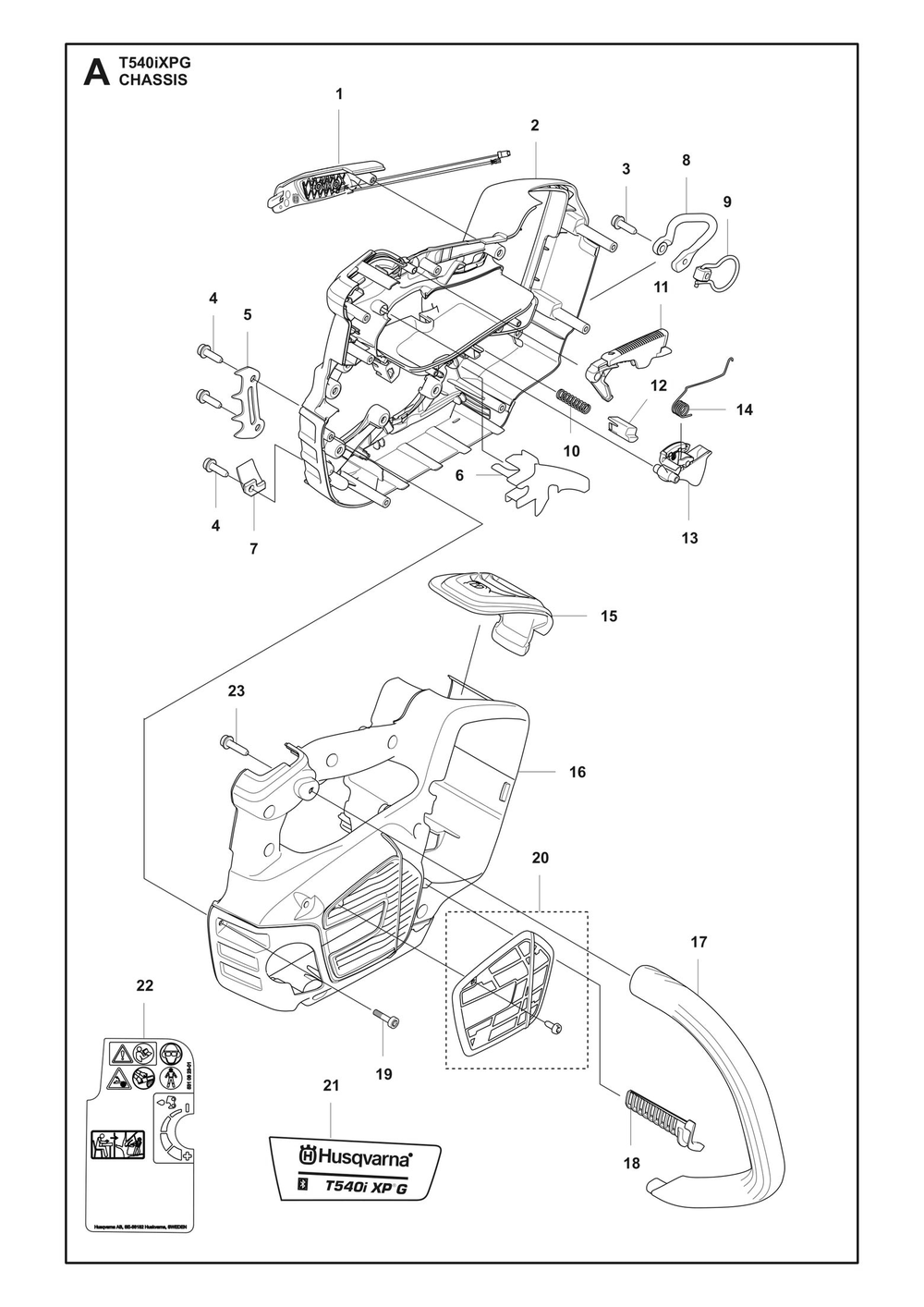 Chassis Diagram and Parts List for T540IXPG  Husqvarna Chainsaw