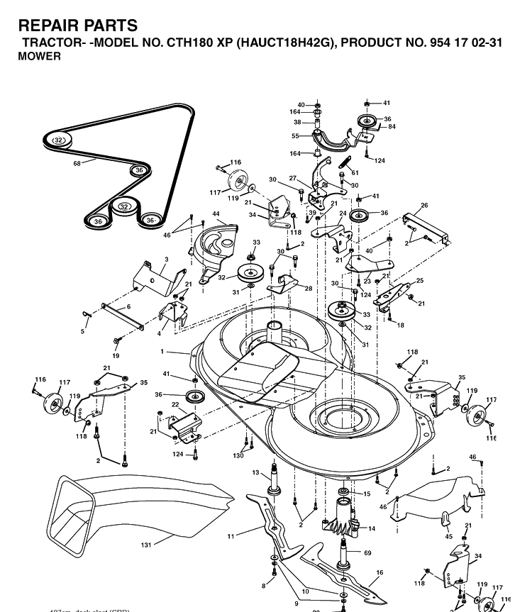 Mower Deck / Cutting Deck Diagram and Parts List for CTH180XP (HAUCT18H42G)(2005-04) Husqvarna Lawn Tractor