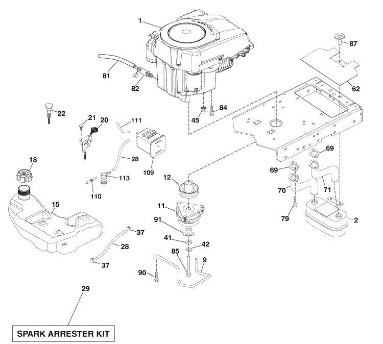 Engine Diagram and Parts List for LGT2554 (96043007400)(2009-09) Husqvarna Lawn Mower