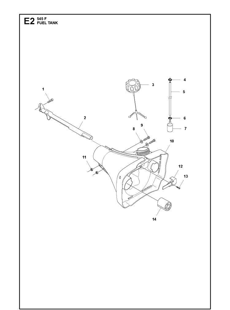 Fuel Tank Diagram and Parts List for 545F  Husqvarna Brush Cutter