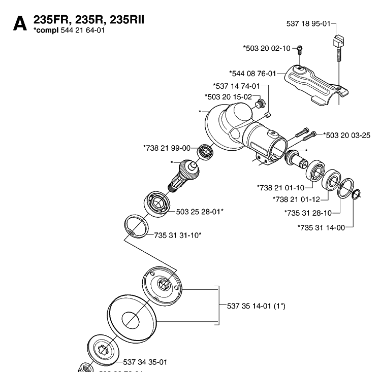 Bevel Gear Diagram and Parts List for 235RII  Husqvarna Brush Cutter