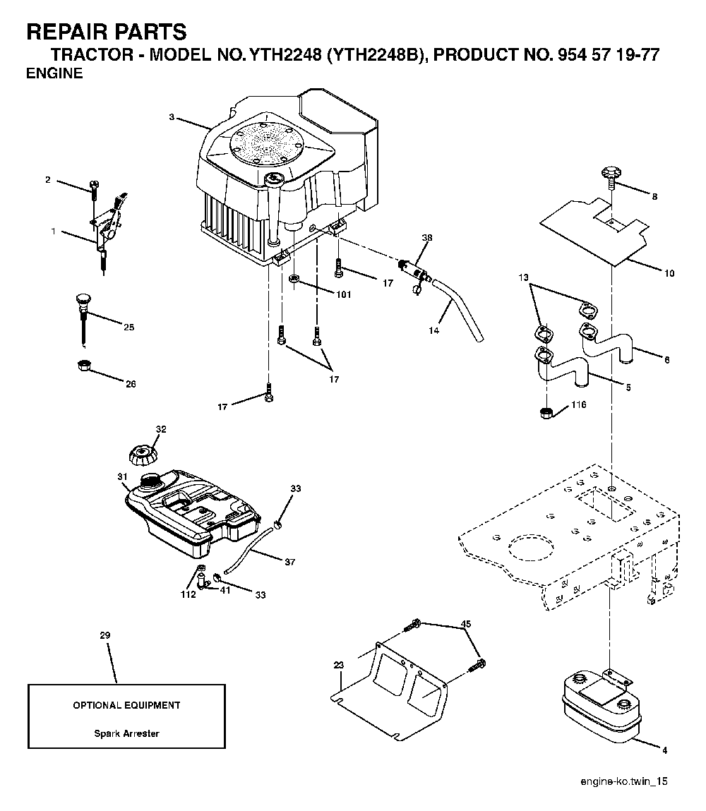 Engine Diagram and Parts List for YTH2248B (954571977)(2004-06) Husqvarna Lawn Tractor