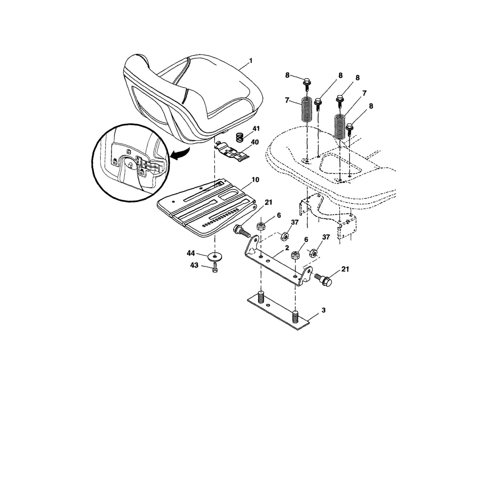 Seat Diagram and Parts List for YTH2348-917289570  Husqvarna Lawn Tractor