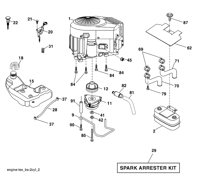 Engine Diagram and Parts List for 2348LS (96043004900)(2008-03) Husqvarna Lawn Mower