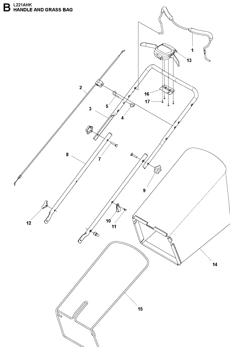 Handle Diagram and Parts List for LC221AH 96145003100 Husqvarna Lawn Mower