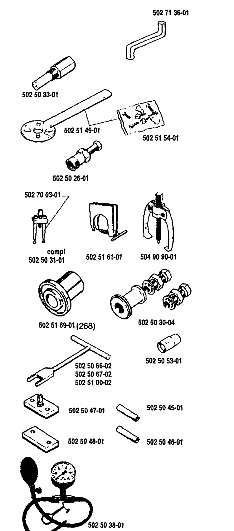 Service Tools Diagram and Parts List for 61 1993-09 Husqvarna Chainsaw