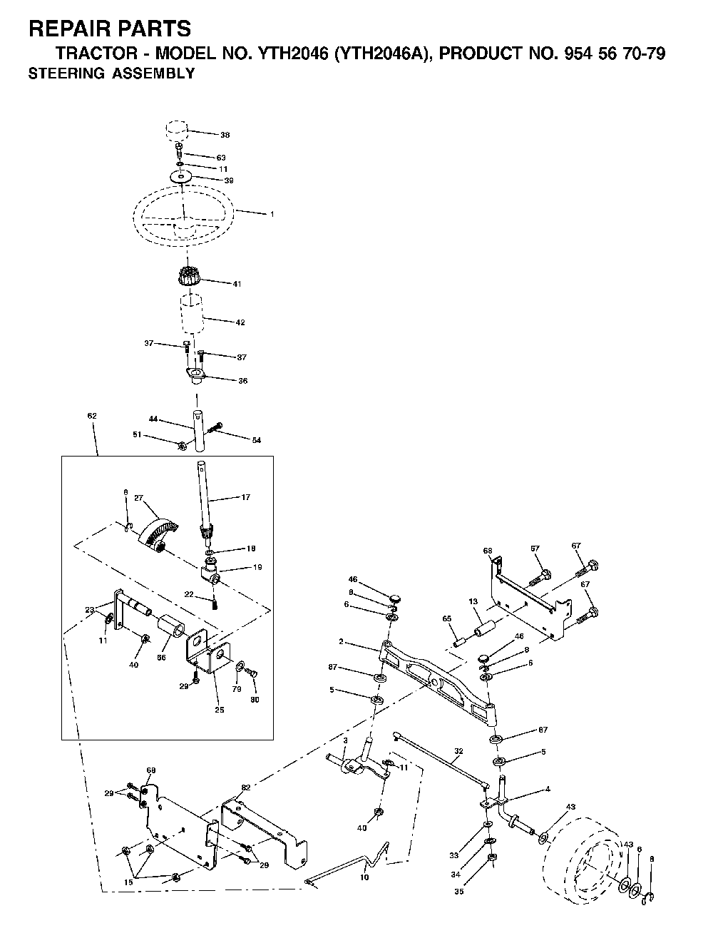 Steering Diagram and Parts List for YTH2046A (954567079)(2000-11) Husqvarna Lawn Tractor